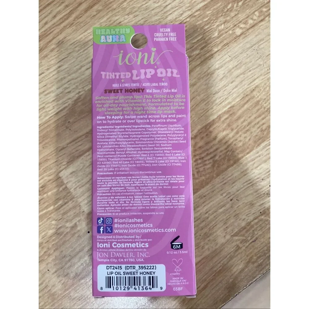 Ioni Tinted Lip Oil Sweet Honey New Sealed Hydrating Gloss Vegan